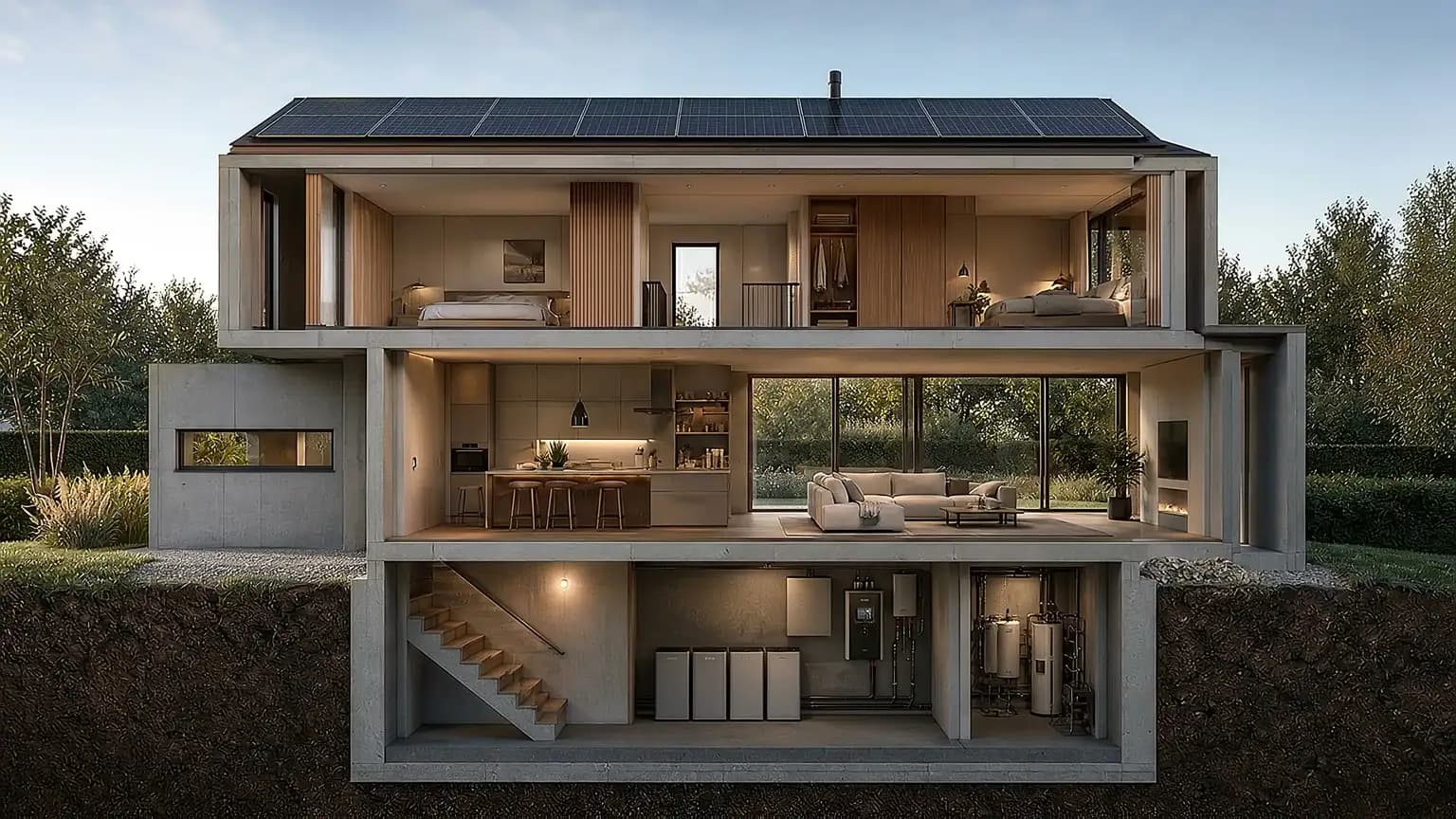 Schnittmodell des Hauses, Blick durch alle Etagen