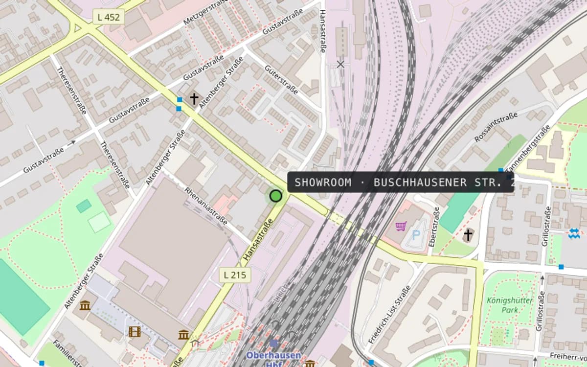 Karte: Buschhausener Straße 2 in Oberhausen, Lage des Showrooms